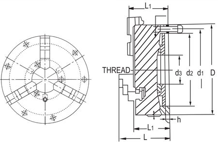 Uchwyt tokarski 3-szczękowy 250mm, montaż od czoła-VSC-10A Tajwan