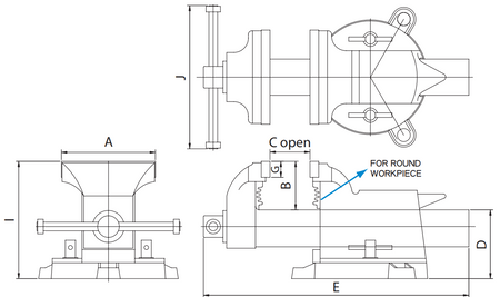 Imadło ślusarskie obrotowe Vertex BVV-8, 205x200mm
