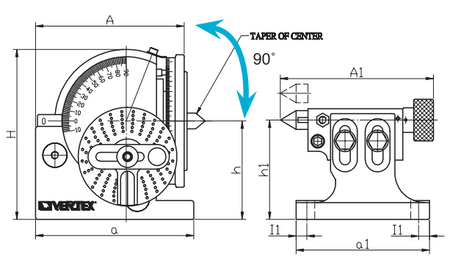Stół podziałowy uchylny Vertex BS-1-J-6 z uchwytem 160 mm + konik i akcesoria