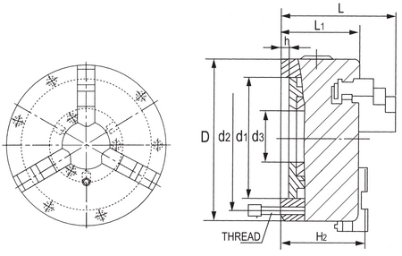 Uchwyt tokarski samocentrujący 3-szczękowy 125mm, typ 3204