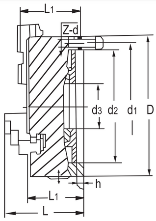 Uchwyt tokarski 3-szczękowy 160mm, montaż od czoła - Tajwan