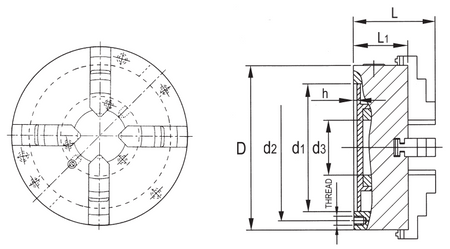 Uchwyt tokarski 4-szczękowy samocentrujący 250 mm - VPS-10A Tajwan